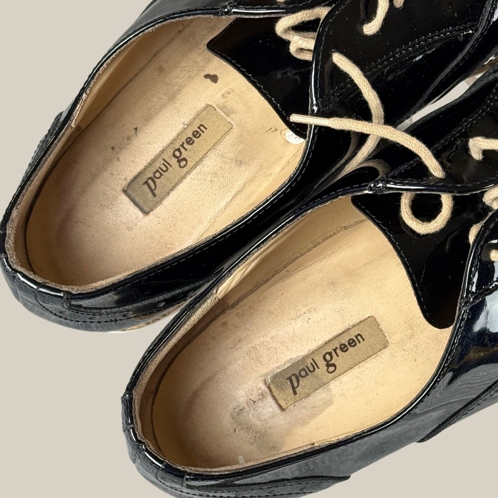 Paul Green Dandy Patent Leather Oxford Shoes Womens US 9 UK 6.5 Cork Platform - Picture 6 of 10